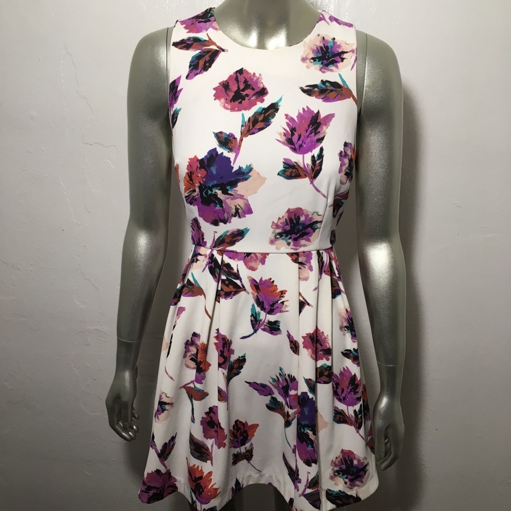 Sleeveless Off White Multi-Colored Floral Dress
